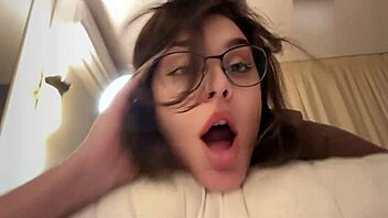 brunette glasses big ass facial blast