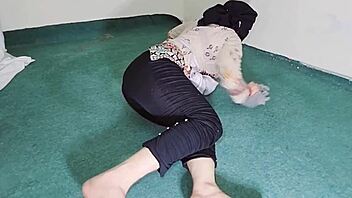 big ass indian maid flaunts curves in sheer black pajamas while cleaning