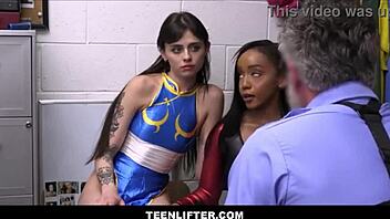 skinny teen and big tits ebony bff fucked hard by guard