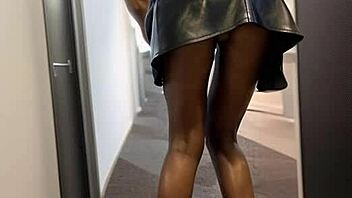 Bored Leather-Clad Secretary Bitch Licks Boss Pussy Outdoor Office