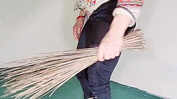 big ass indian maid flaunts curves in sheer black pajamas while cleaning