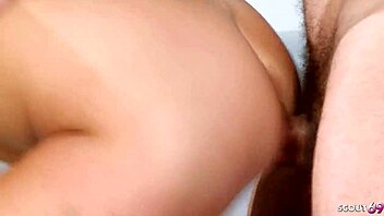 blonde model's perfect body trembles as older guy cums twice during intense hard fuck