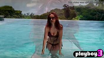 redhead milf strips bikini for nude posing