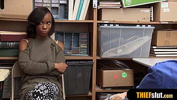 Clueless ebony teen caught shoplifting begs for rough punish fuck?