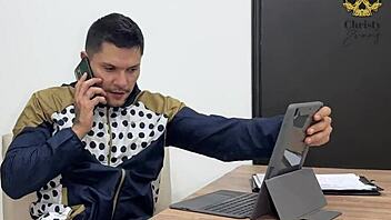 Secret work surprise leads to wild oiled cum swap session