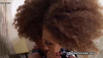 curly ebony teen milks huge black cock on casting couch