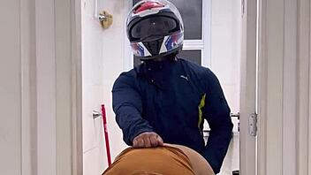 motoboy pounds piss-soaked woman in ladies bathroom till he explodes