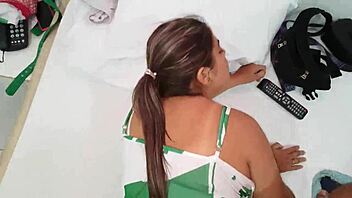 blonde latina bent over bed getting fucked doggystyle