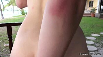 girlfriend's hot ass bounces hard riding cock on the balcony