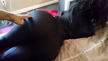 sliding cock between big booty african doll's chocolate cheeks in leggings