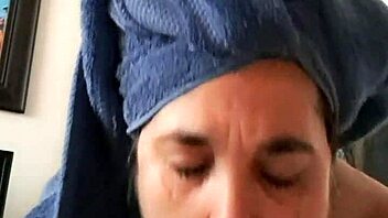 milf delivers sloppy blowjob for creamy facial finish