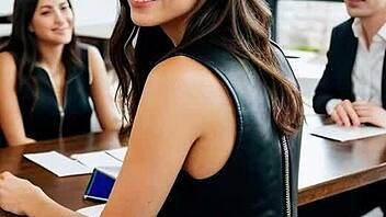 Bored Leather-Clad Secretary Bitch Licks Boss Pussy Outdoor Office