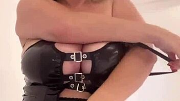 big natural saggy tits bounce in tight latex bunny costume