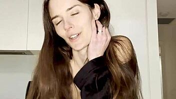 milf moans wildly sucking dildo before vibrator-fucked to kitchen orgasm