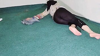 big ass indian maid flaunts curves in sheer black pajamas while cleaning