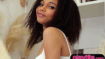 hey watch petite ebony babe strip naked exposing softcore body for playboy