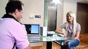 blonde model's perfect body trembles as older guy cums twice during intense hard fuck