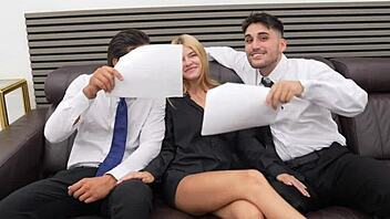 interview turns wild as rossa vax endures hardcore double penetration threesome with domination and cum coverage