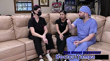 Dr Tampa examines bratty cheerleader Mya in gloves POV