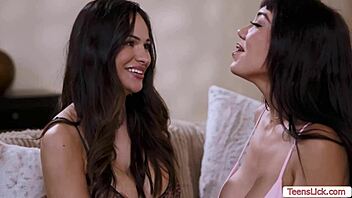 lesbian pair pleasures with one tongue one toy