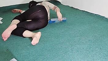 big ass indian maid flaunts curves in sheer black pajamas while cleaning