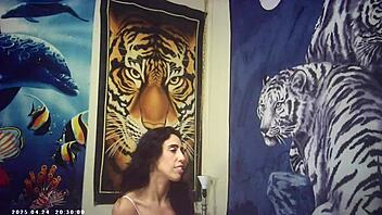 skinny glasses brunette babe backstage SUCKS then DOGGYSTYLE fucked hard