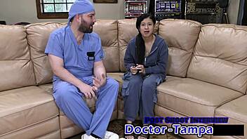 Dr Tampa examines bratty cheerleader Mya in gloves POV