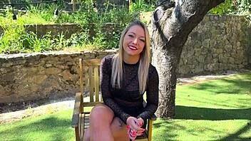 beautiful ashley with big tits bends over doggystyle kisses licks and swallows cum from throbbing cock