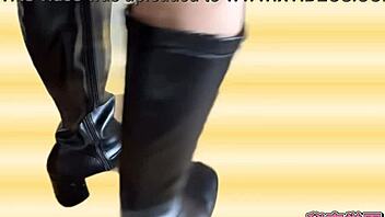 solo slut rips clothes masturbates in miniskirt boots polka dot panties