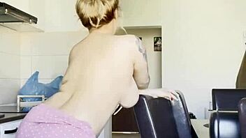 blonde's juicy big ass shakes in kitchen tease