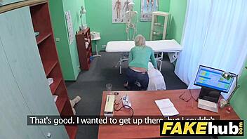 In the fake hospital, a horny big-titted milf patient gets intensely massaged then fucked by the doctor on hidden cam