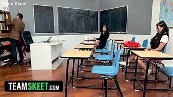 naughty classroom teacher scissors asian teens in fishnets uniforms 😜👩‍🏫