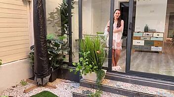 new neighbor spies me jerking to stranger's blowjob creampie fuck