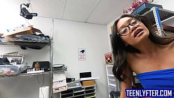 Cute Asian shoplifter stripped fingered and pounded hard by officer