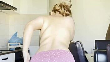 blonde's juicy big ass shakes in kitchen tease