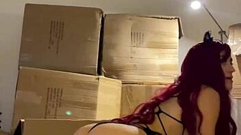 Redhead Teen Beauty Strips Sexy And Sucks Dildo For Machine Fuck!