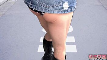 solo slut rips clothes masturbates in miniskirt boots polka dot panties