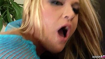 blonde mckenzie miles blue fishnets sloppy deepthroat cum swallow casting