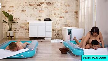 can natasha nice's massive tits and wet pussy handle two young cocks in nuru threesome massage with joshua lewis apollo banks