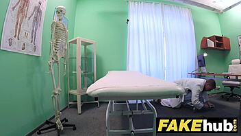 In the fake hospital, a horny big-titted milf patient gets intensely massaged then fucked by the doctor on hidden cam