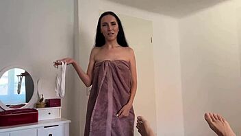 caught busty brunette jerking monster cock on stolen panties!