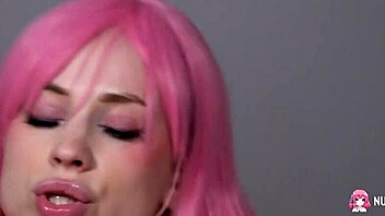 yo, watch this pink-haired teen nikki hill ride that rubber cock hard