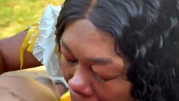 Goldilocks rides big black cock bareback creampie outdoor