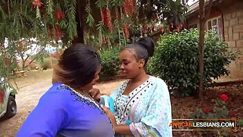 African milfs finger kiss publicly at wild house party