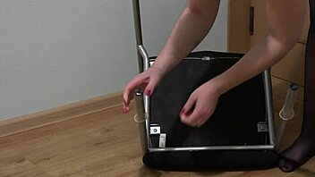 hey watch this chair leg stretch her anal and hairy pussy fantasy