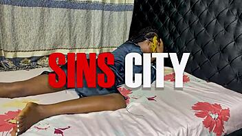 Petite skinny ebony bent over hammered by massive black cock doggystyle