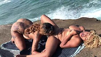 nina rivera and porsha carrera rip clothes for wet lesbian pussy licking on beach