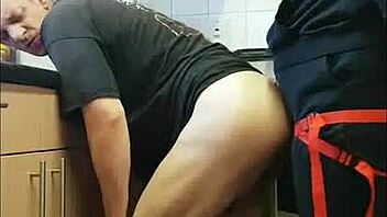 Bisexual dude bends over for her intense strapon pegging outdoors