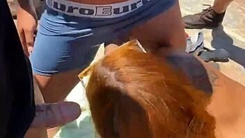 couple teases beach blowjob ending in massive facial cumshot