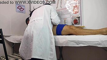 Patient's cock rises hard in front of sexy nurse uniform